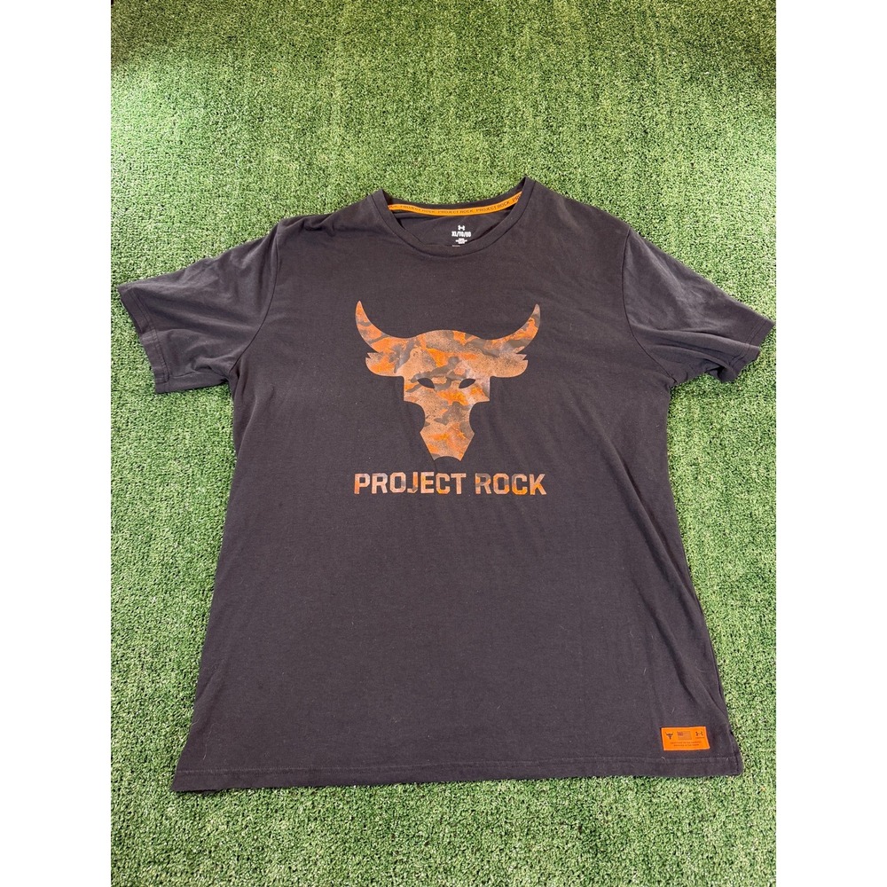 Under Armour Project Rock Black Tee Camo Brahma Bull Graphic Size XL